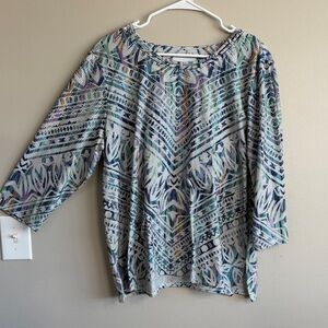 Alfred Dunner Blue and White Patterned Blouse